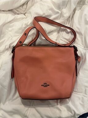 Coach duffle Coral-Pink Pebbled Leather Shoulder Bag